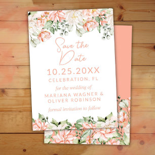 Peach Blush Ivory Save the Date Invitation