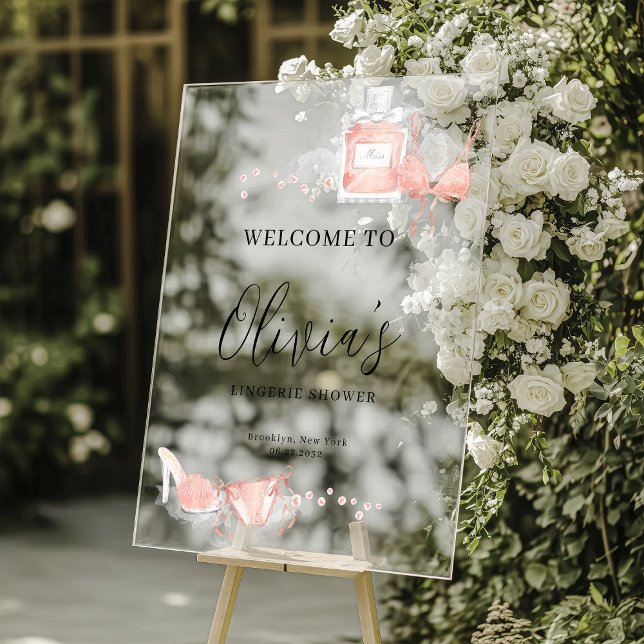Peach Blush Lingerie Bridal Shower Welcome Acrylic Sign (Creator Uploaded)