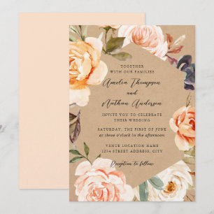 Peach Blush Modern Botanical Floral Wedding Invitation