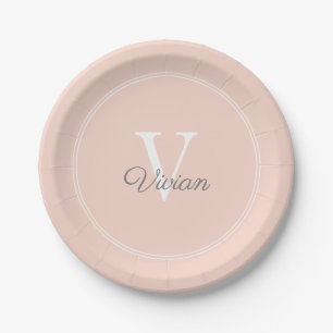 Peach Blush Monogram Birthday Paper Plate