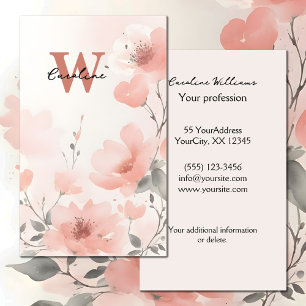 Peach blush name monogram watercolor floral business card