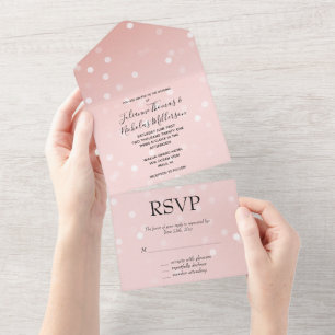 Peach Blush Ombre Confetti Bokeh All In One Invitation