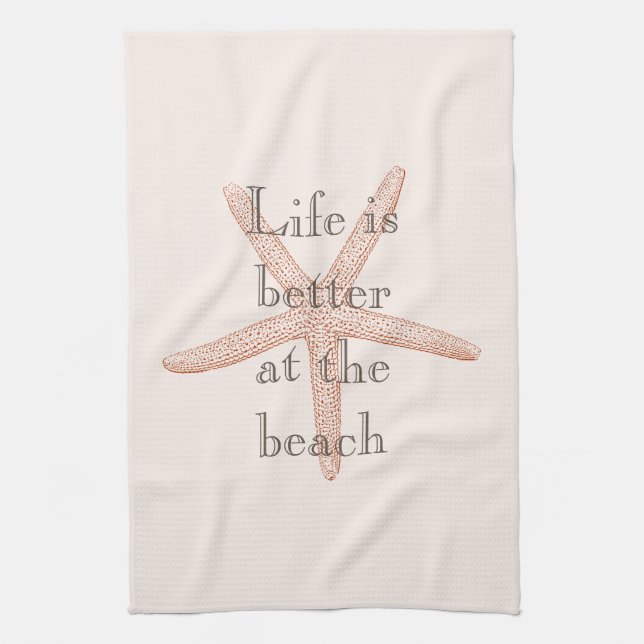Peach Blush Orange Beach Starfish  Tea Towel (Vertical)
