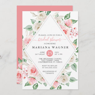 Peach Blush Pink Floral Bridal Shower Invitation