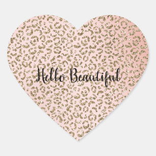 Peach Blush Pink Glitter Gold Leopard Print     Heart Sticker