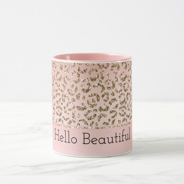 Peach Blush Pink Glitter Gold Leopard Print    Mug (Center)