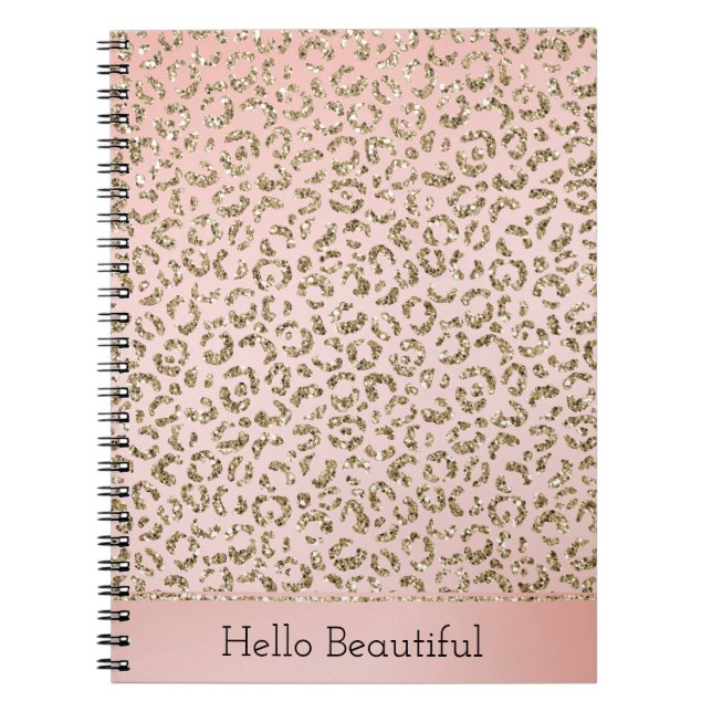 Peach Blush Pink Glitter Gold Leopard Print    Notebook (Front)