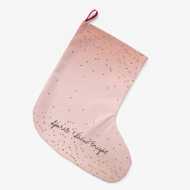 Peach Blush Pink Ombre Gold Glitter Confetti       Large Christmas Stocking (Front (Hanging))
