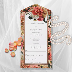 Peach Blush & Pink Rustic Roses No Dinner All In One Invitation