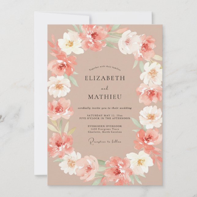 Peach Blush Romantic Floral Wedding Invitation (Front)