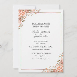 Peach Blush Rose Floral Wedding Invitation
