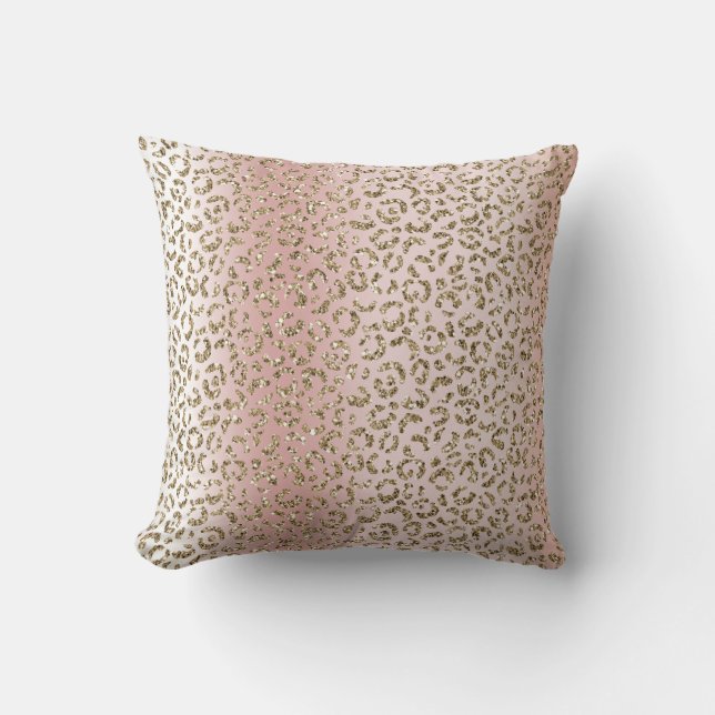 Peach Blush Rose Gold Glitter Leopard Print    Cushion (Front)