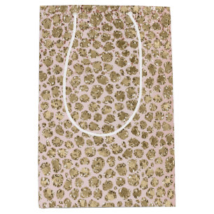 Peach Blush Rose Gold Glitter Leopard Print Medium Gift Bag
