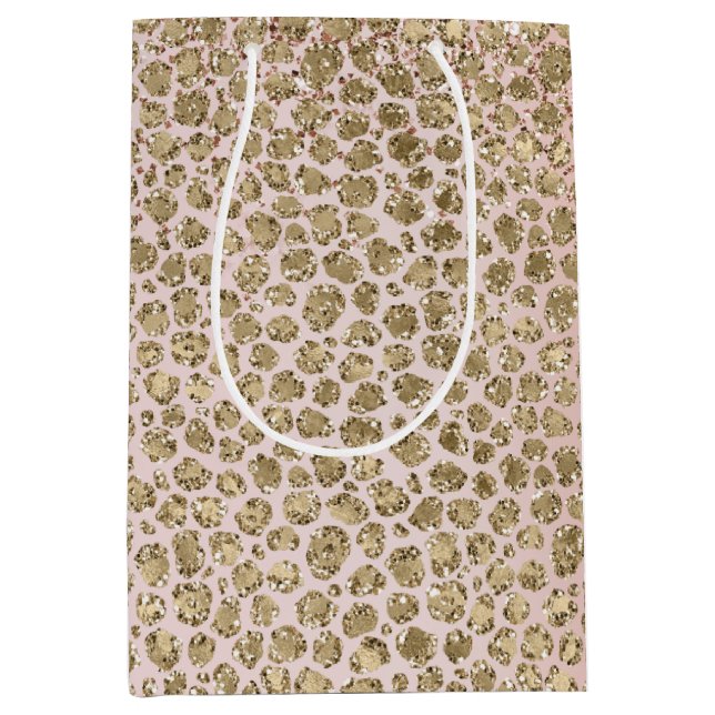 Peach Blush Rose Gold Glitter Leopard Print   Medium Gift Bag (Front)