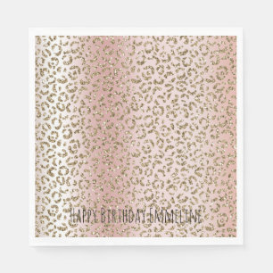 Peach Blush Rose Gold Glitter Leopard Print Napkin