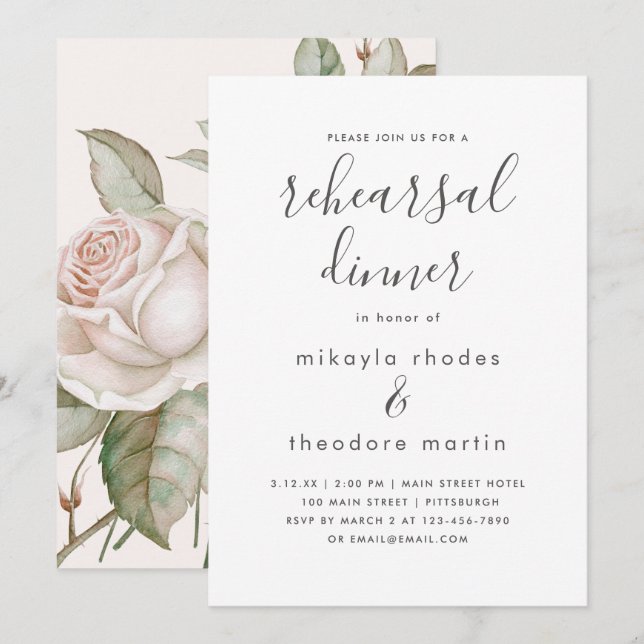 Peach Blush Roses Wedding Rehearsal Dinner Card (Front/Back)