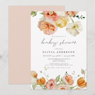 Peach & Blush Spring Floral Girl Baby Shower Invitation
