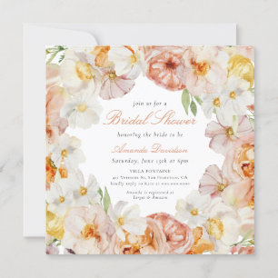 Peach Blush Summer Flowers Romantic Bridal Shower Invitation