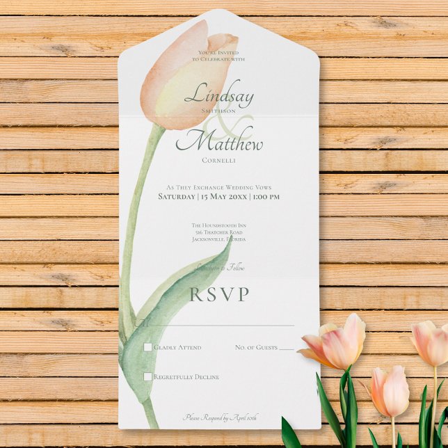 Peach Blush Tulip Solo Modern No Dinner All In One Invitation (Peach Blush Tulip Solo Modern No Dinner All In One Invitation)