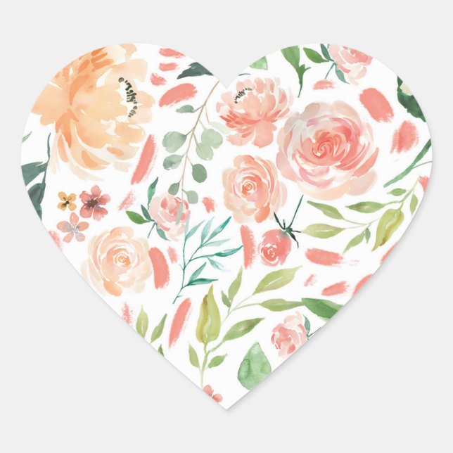 Peach Blush Watercolor Floral Wedding Heart Seal (Front)