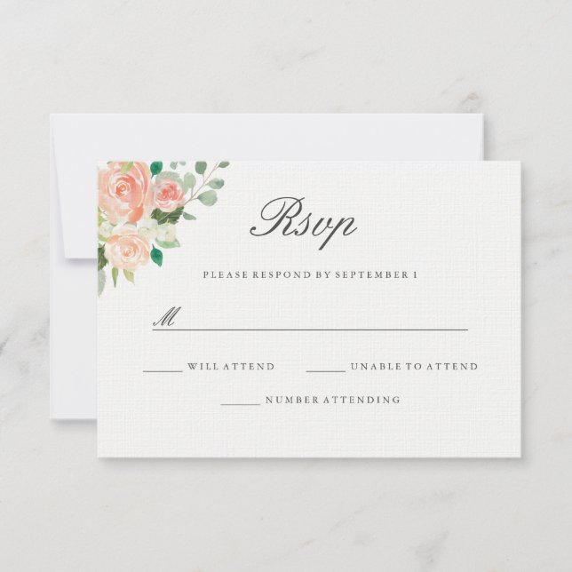Peach Blush Watercolor Floral Wedding RSVP (Front)