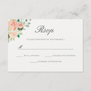 Peach Blush Watercolor Floral Wedding RSVP Card