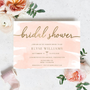 Peach Blush Watercolour Gold Bridal Shower Invitation