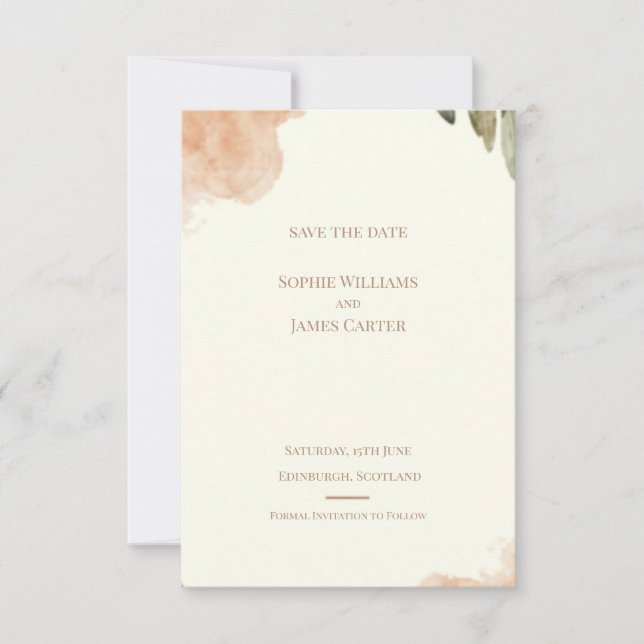 Peach Blush Watercolour Scottish Wedding Save The Date (Front)