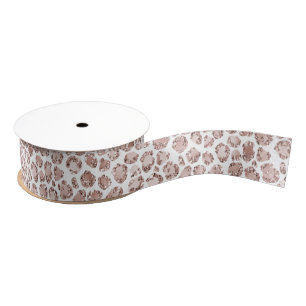 Peach Blush White Leopard Print Glitter         Grosgrain Ribbon