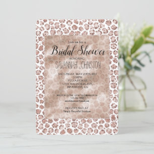 Peach Blush White Leopard Print Glitter       Invitation