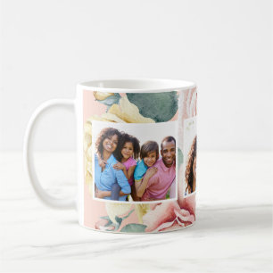 Peach Blush with Floral Three Photo Collage Coffee Mug