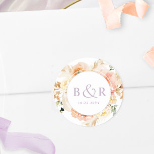 Peach Blush with Lavender Wedding Envelope / Favou Classic Round Sticker
