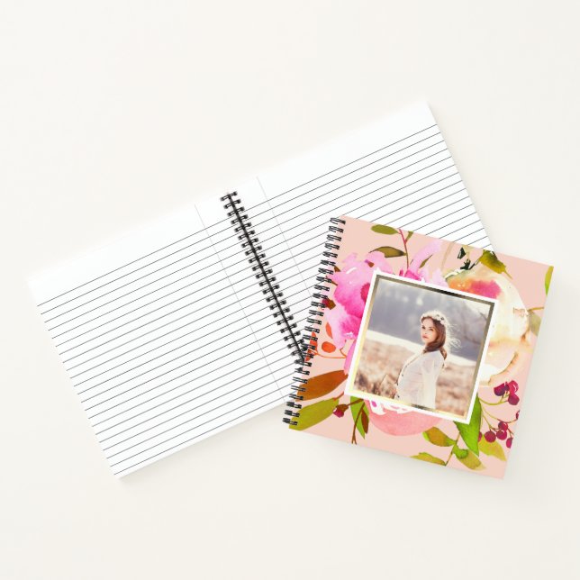 Peach Blush with Watercolor Floral Photo Notebook (Inside)