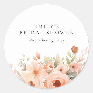 Peach Boho Floral Bridal Shower Classic Round Sticker