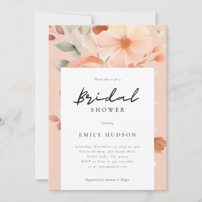 Peach Boho Floral Bridal Shower Invitation (Front)