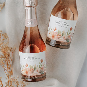 Peach Boho Floral Bridal Shower Sparkling Wine Label