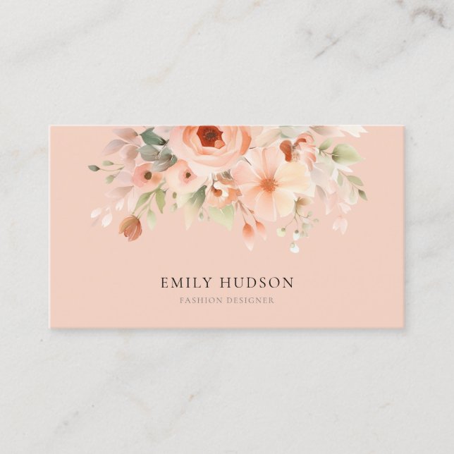Peach Boho Floral Business Card (Front)