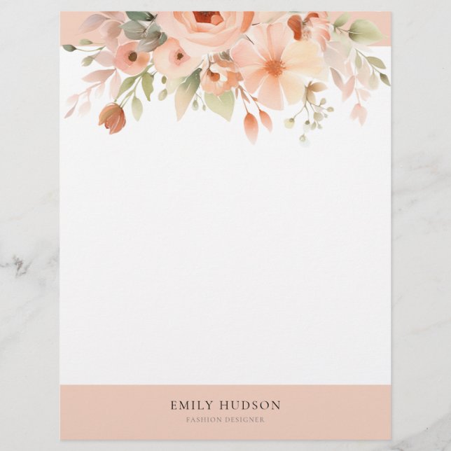 Peach Boho Floral Custom Letterhead (Front)