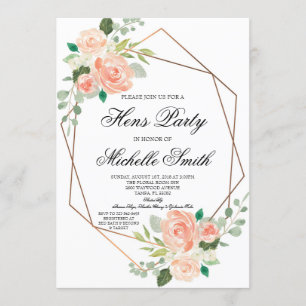 Peach Boho Floral Geometric Hens Party Invitation