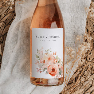 Peach Boho Floral Wedding Wine Label