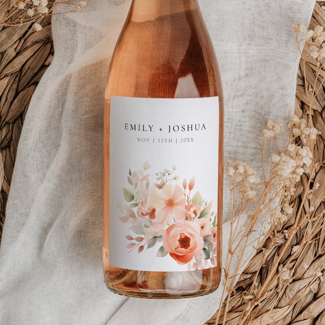 Peach Boho Floral Wedding Wine Label (Creator Uploaded)