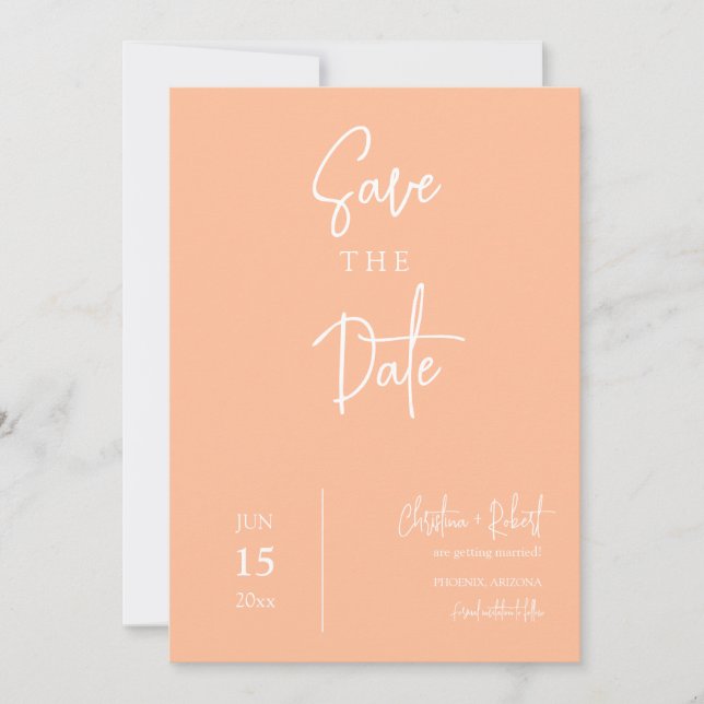 Peach Boho Modern Save the Date Wedding Photo Invitation (Front)
