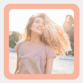 Peach Border Photo Square Sticker
