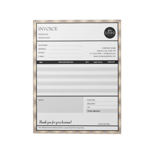 Peach Border Small Business Invoice Template Notepad (Rotated)
