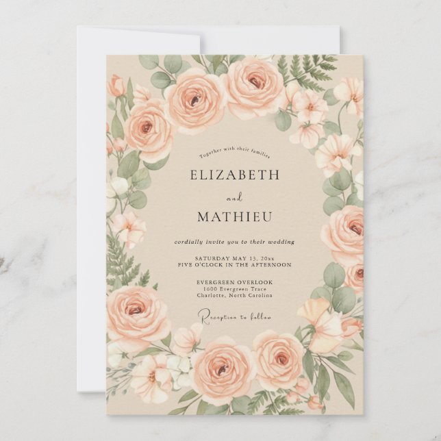 Peach Botanical Blossom Wedding Invitation (Front)