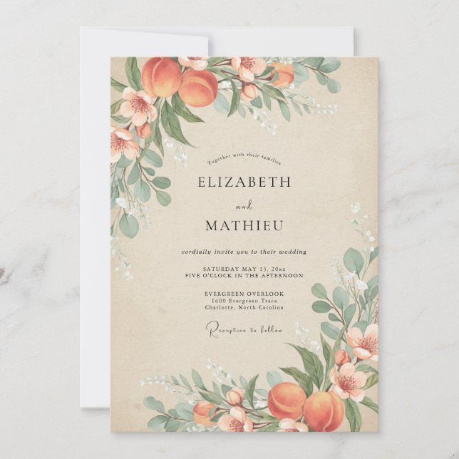 Peach Bountiful Orchard Wedding Invitation (Front)