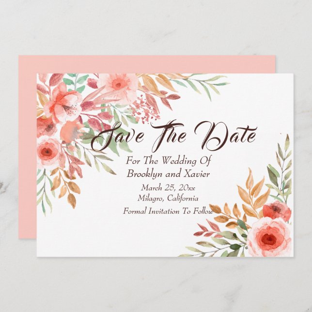 Peach Bouquet "Save The Date" Invitation (Front/Back)
