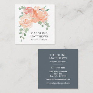 Peach Bouquet Watercolor Floral Square Business Card