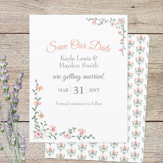 Peach Bouquet Wedding Save the Date Invitation (Peach Floral Save Our Date Card)