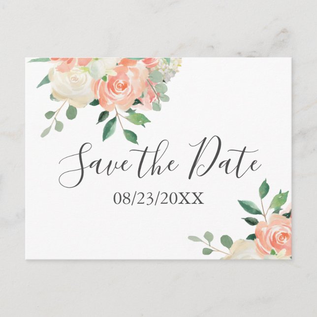 Peach Bouquet Wedding Save the Date Postcard (Front)